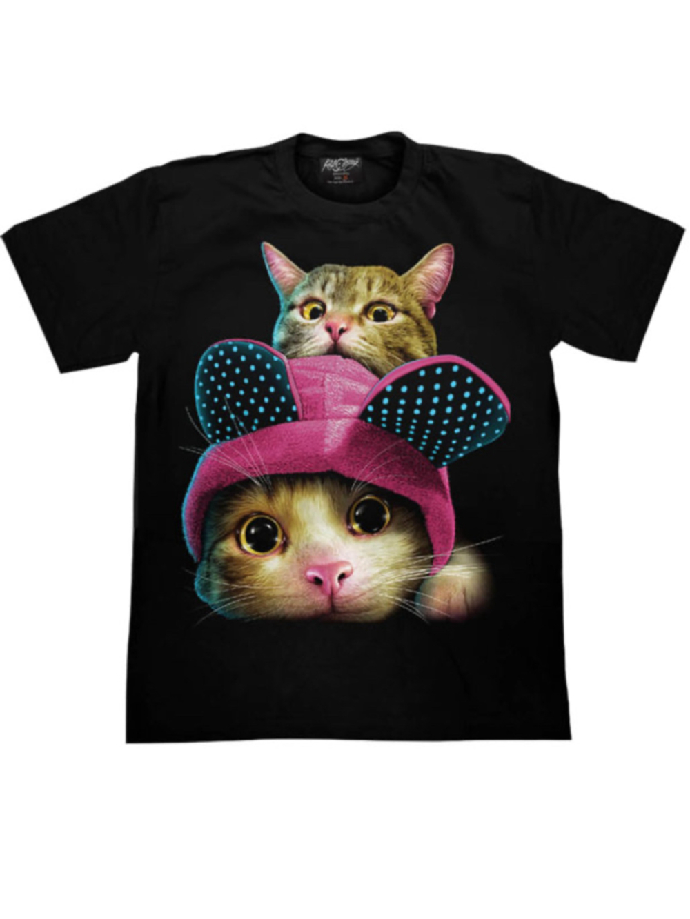 Rock Chang GR592 Cats with Hoodie All Over Graphic Black T'shirt Size Small